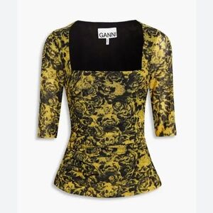 Ganni Ruched Mesh Top